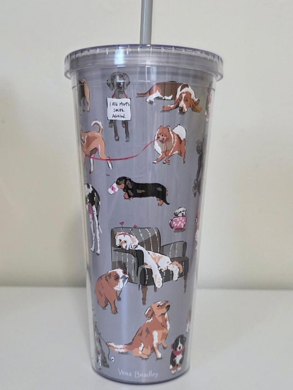 Vera Bradley Dog Tumbler Cup With Straw
